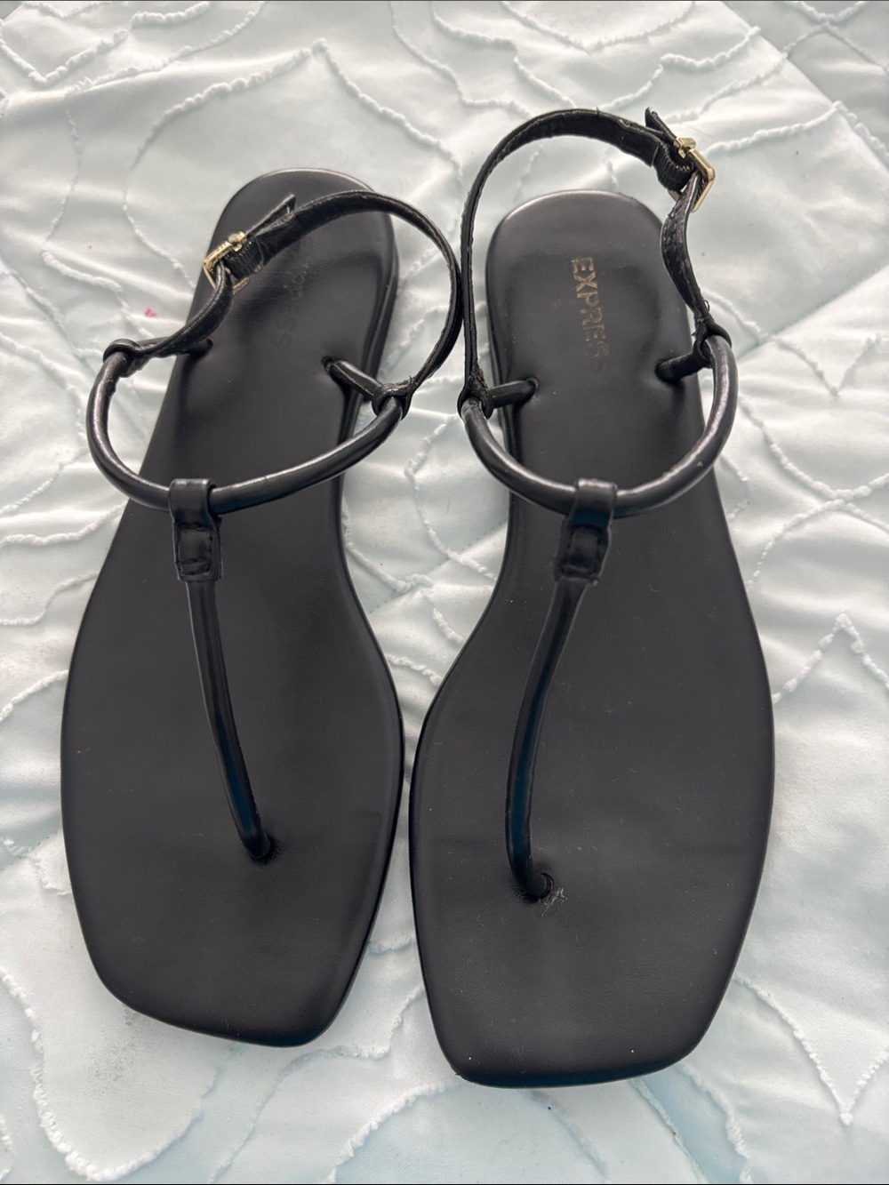 Express Black T-Strap Square-Toe Sandals